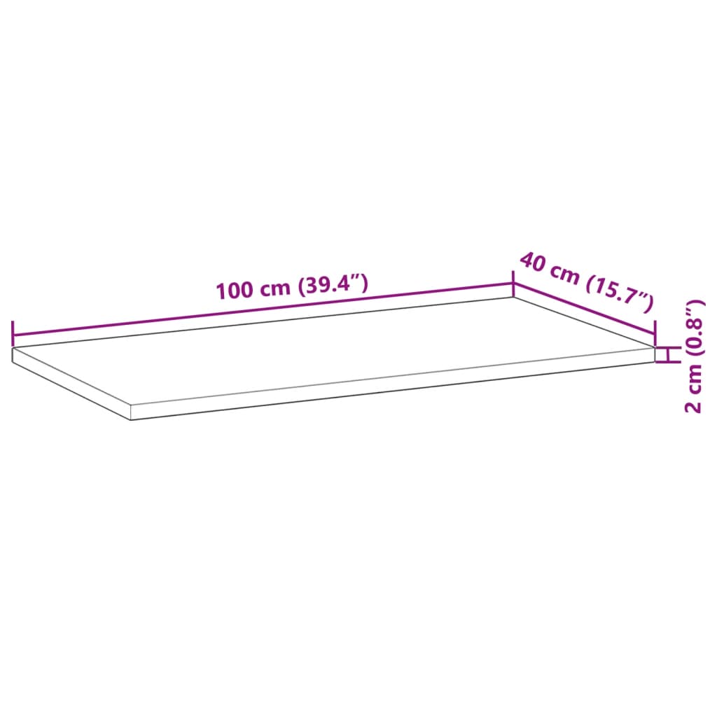 bordplade 100x40x2 cm rektangulær massivt akacietræ