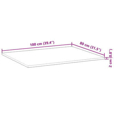 bordplade 100x80x2 cm rektangulær massivt akacietræ