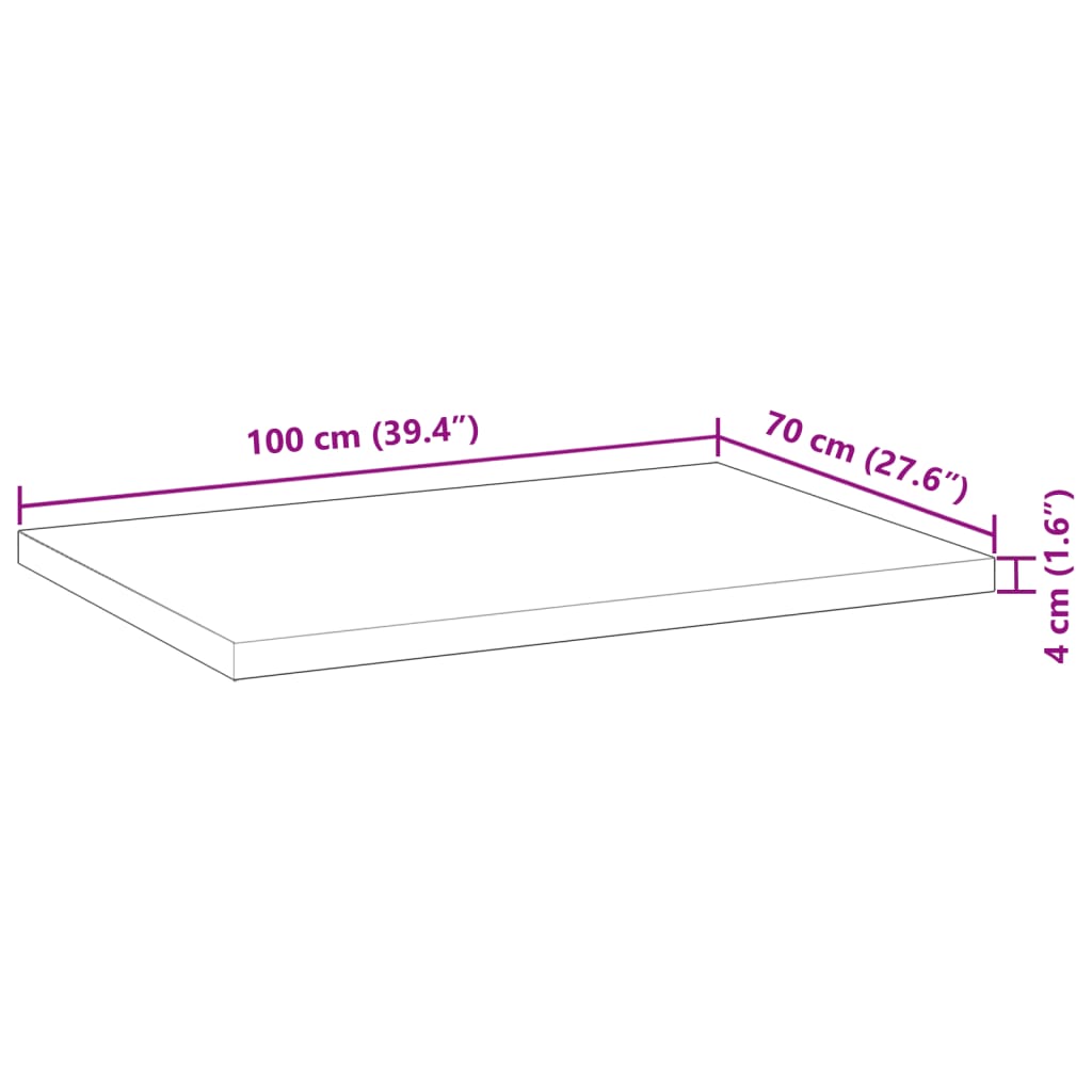 bordplade 100x70x4 cm rektangulær massivt akacietræ