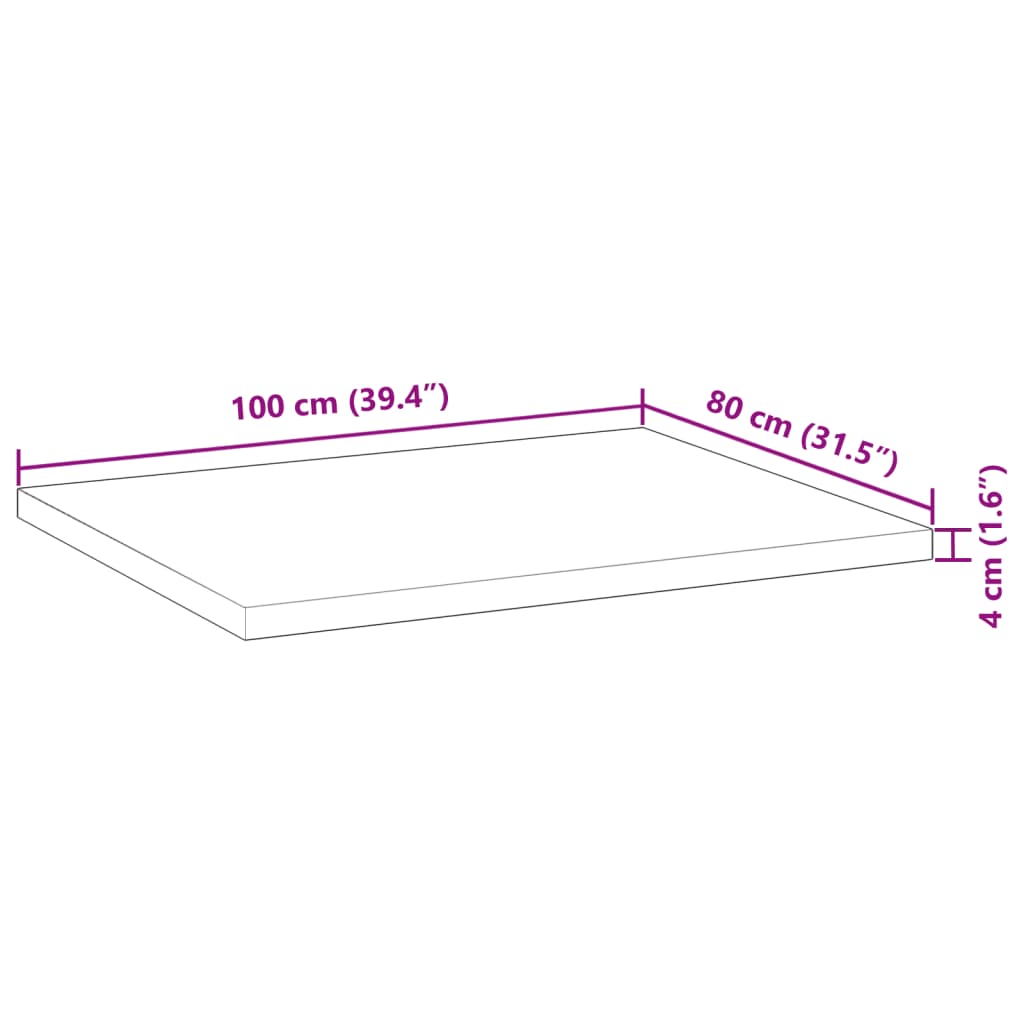 bordplade 100x80x4 cm rektangulær massivt akacietræ