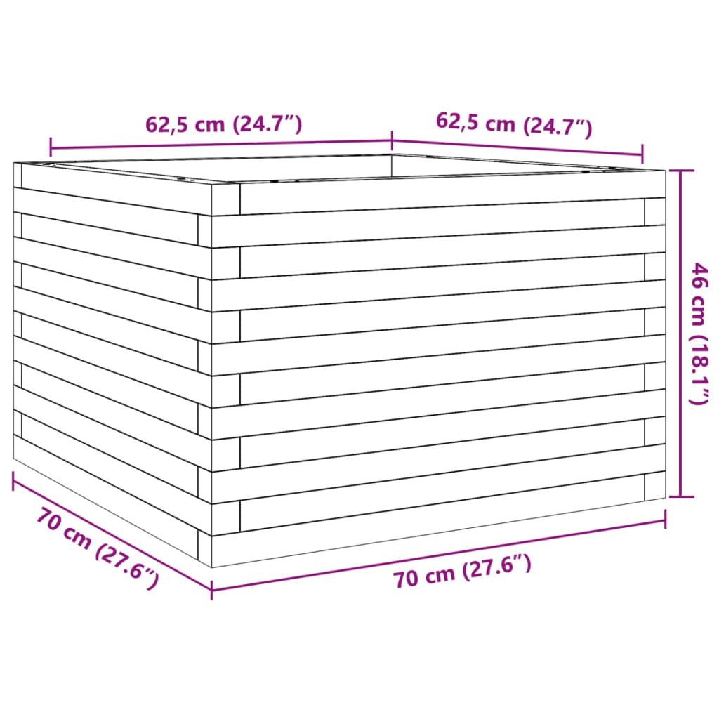 plantekasse 70x70x46 cm massivt fyrretræ gyldenbrun