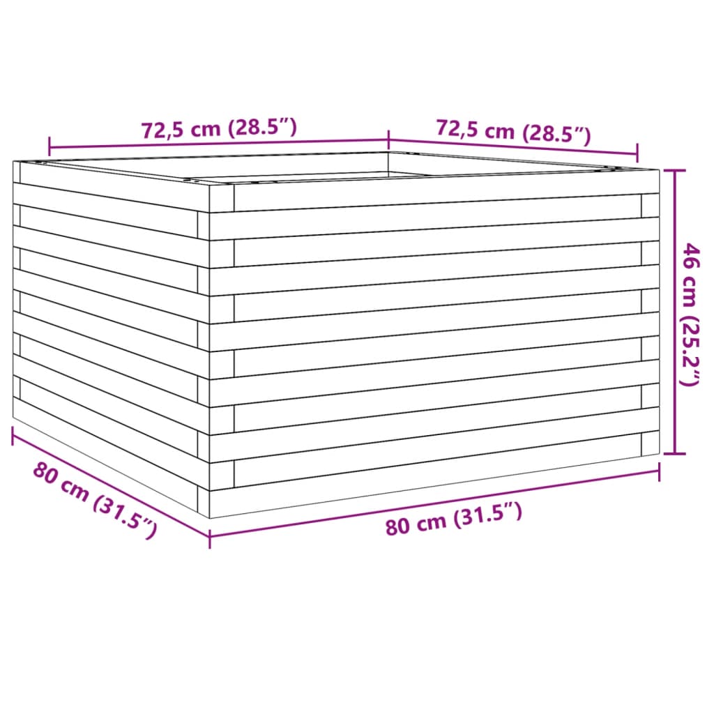 plantekasse 80x80x46 cm massivt fyrretræ hvid