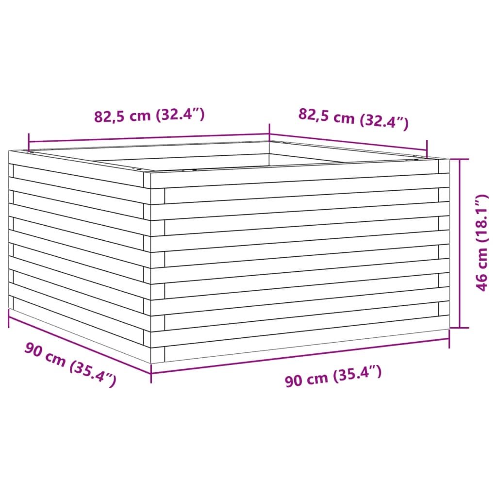 plantekasse 90x90x46 cm massivt fyrretræ