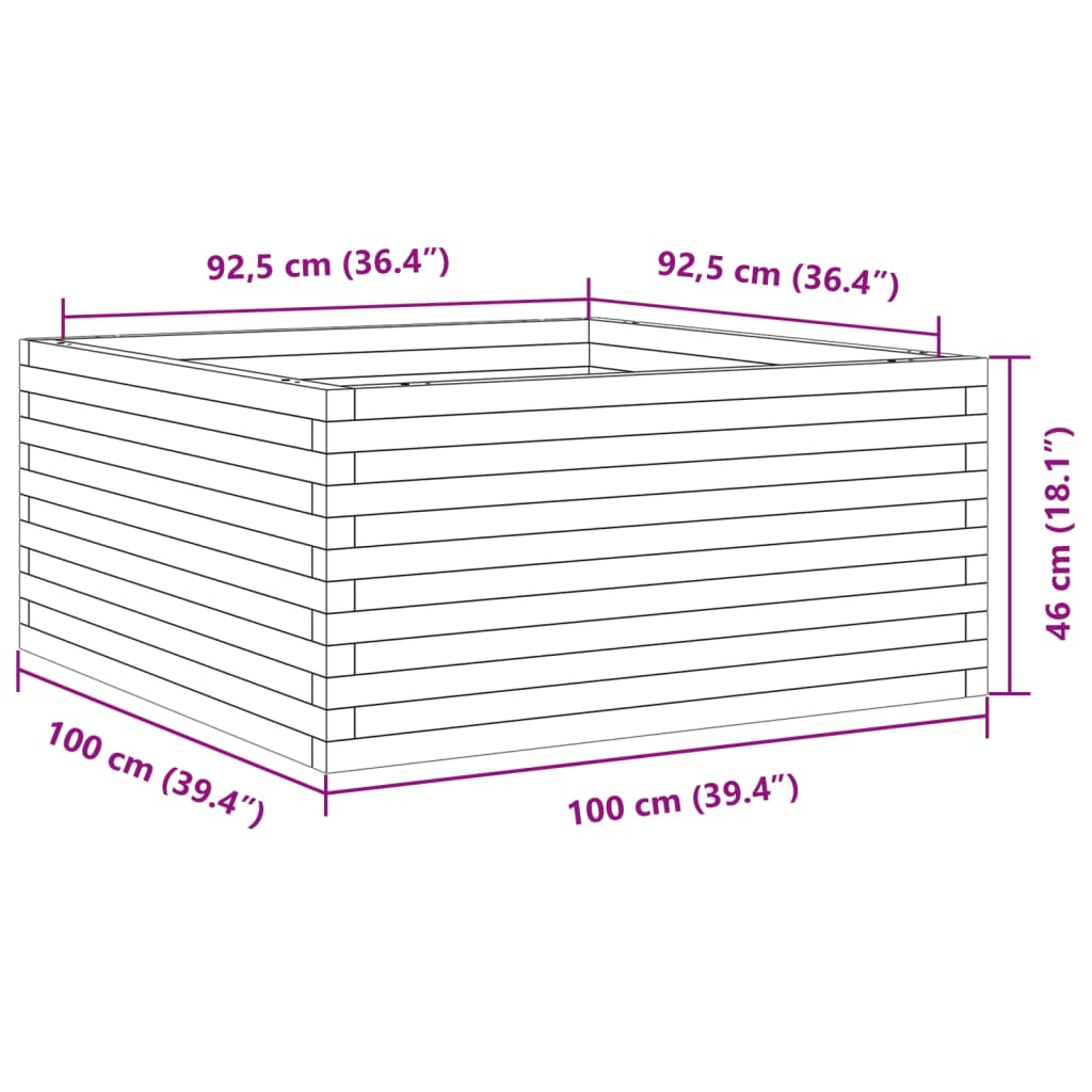 plantekasse 100x100x46 cm massivt fyrretræ hvid