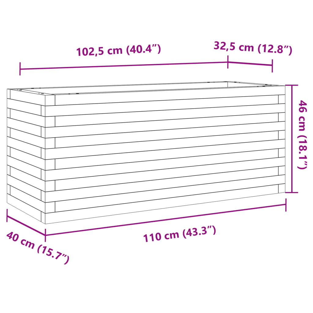 plantekasse 110x40x46 cm massivt fyrretræ hvid