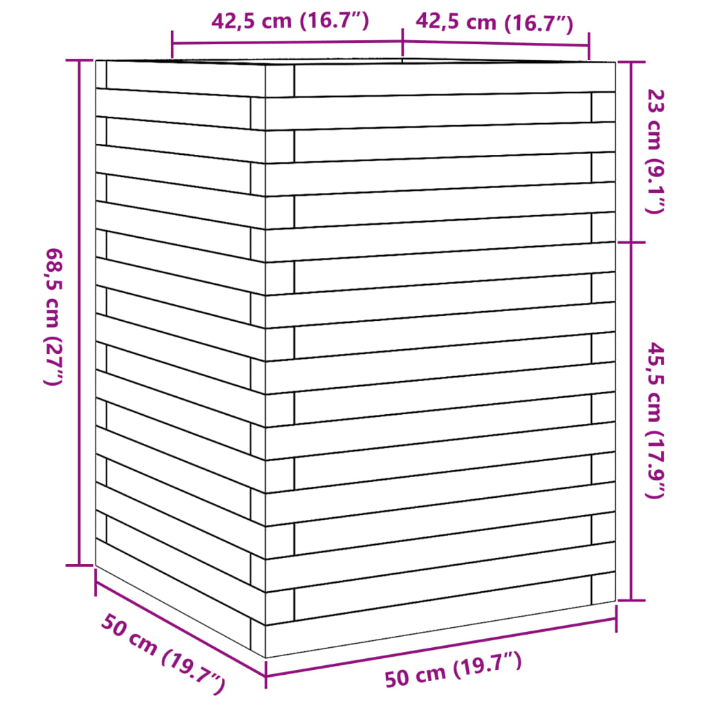 plantekasse 50x50x68,5 cm massivt fyrretræ gyldenbrun