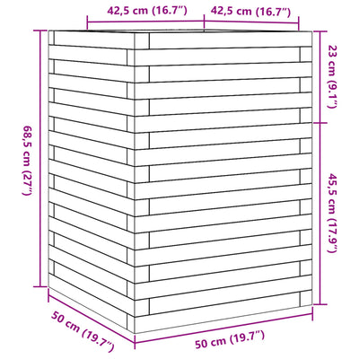 plantekasse 50x50x68,5 cm massivt fyrretræ gyldenbrun