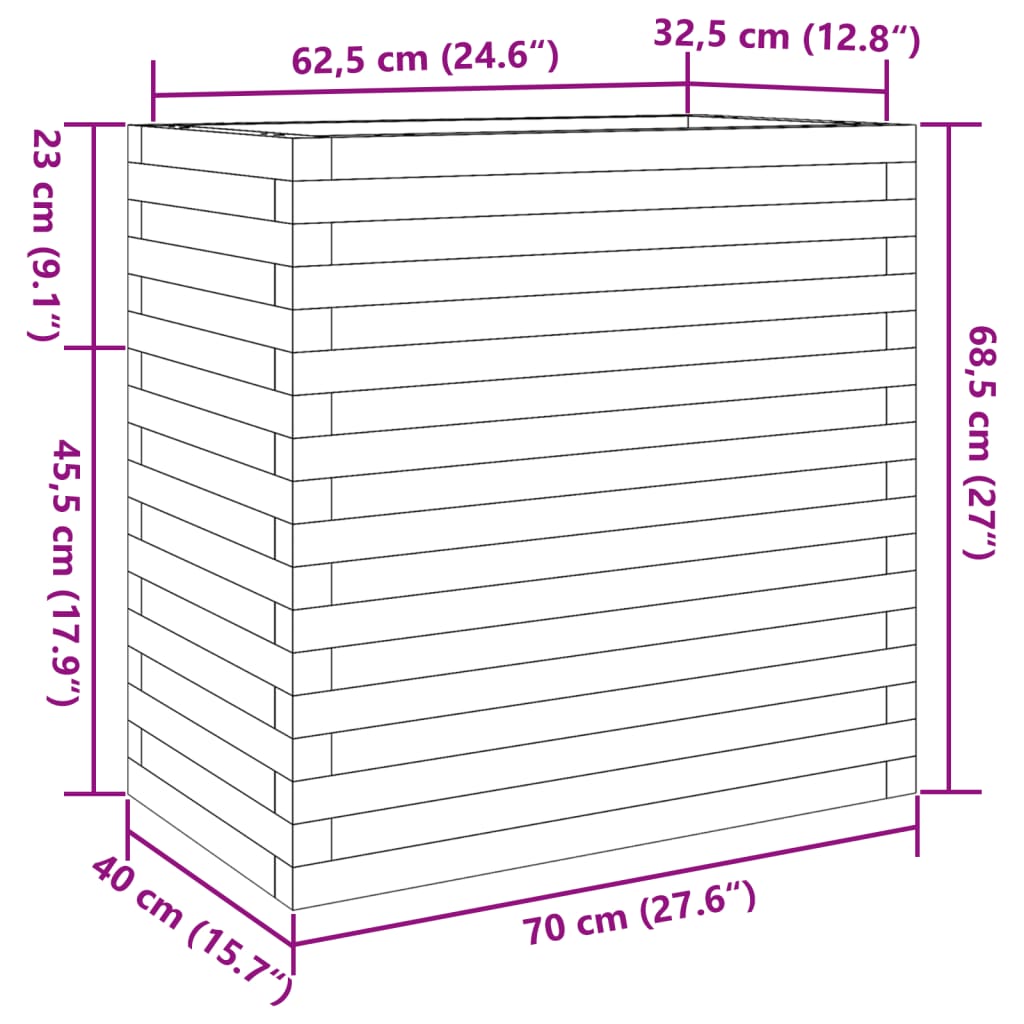 plantekasse 70x40x68,5 cm massivt fyrretræ gyldenbrun