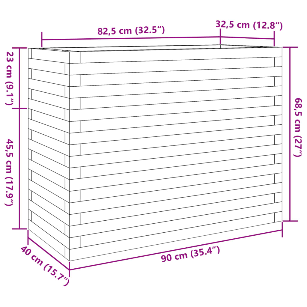 plantekasse 90x40x68,5 cm massivt fyrretræ gyldenbrun