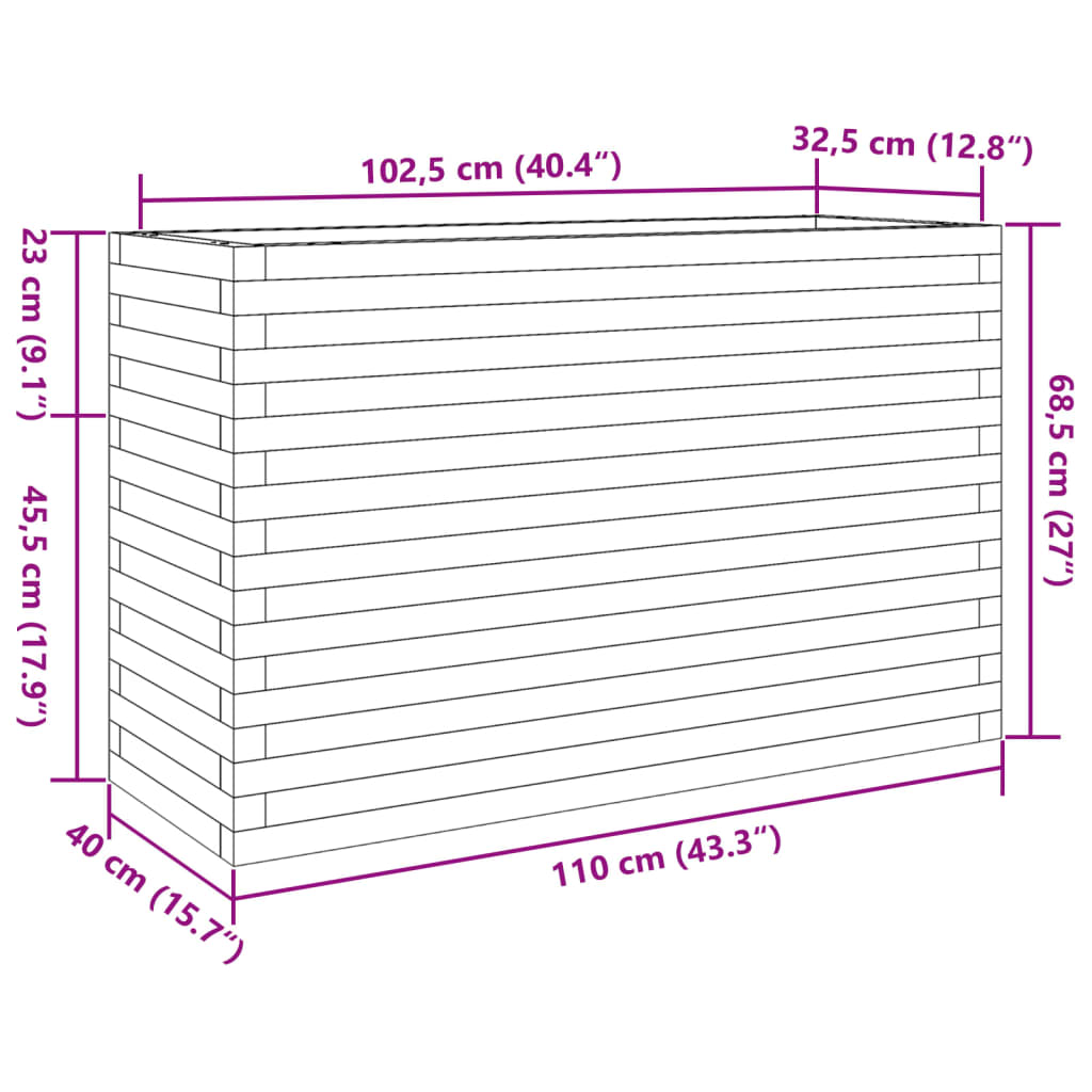 plantekasse 110x40x68,5 cm massivt fyrretræ gyldenbrun