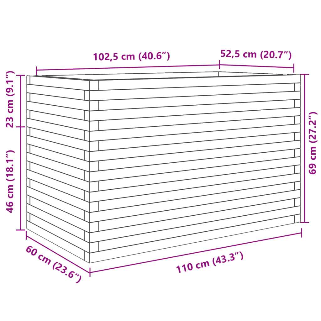 plantekasse 110x60x68,5 cm massivt fyrretræ