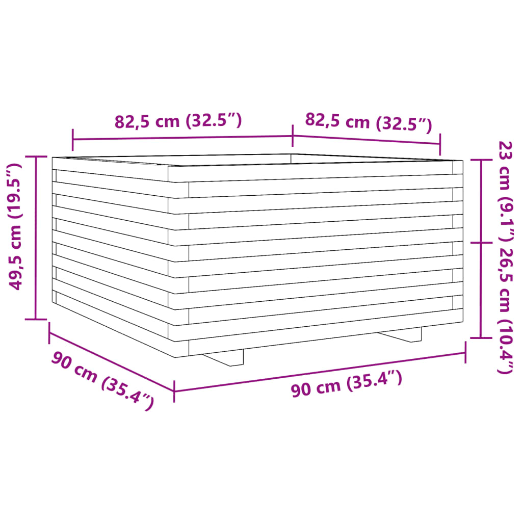 plantekasse 90x90x49,5 cm massivt fyrretræ hvid