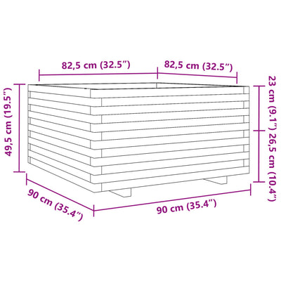 plantekasse 90x90x49,5 cm massivt fyrretræ hvid