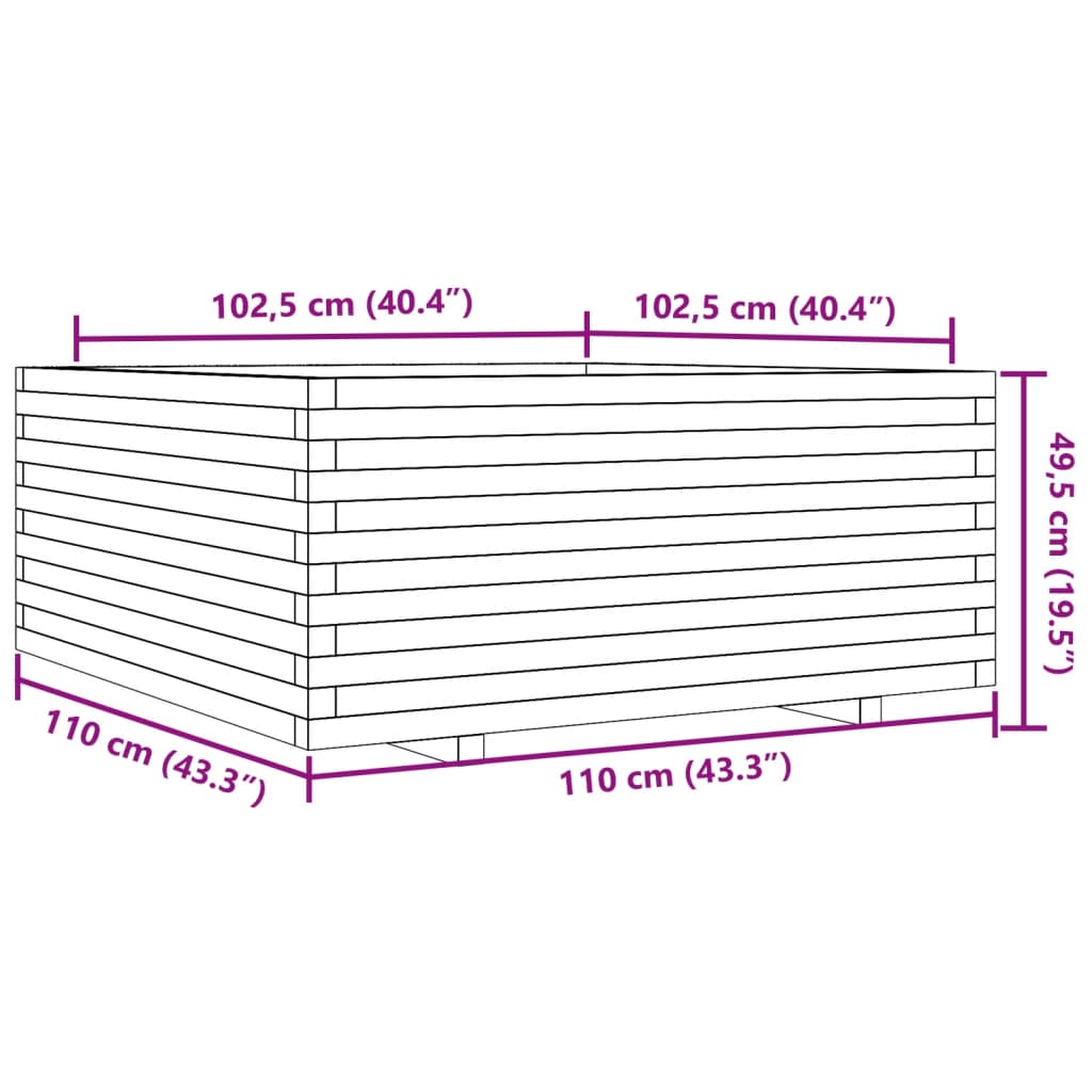 plantekasse 110x110x49,5 cm massivt fyrretræ