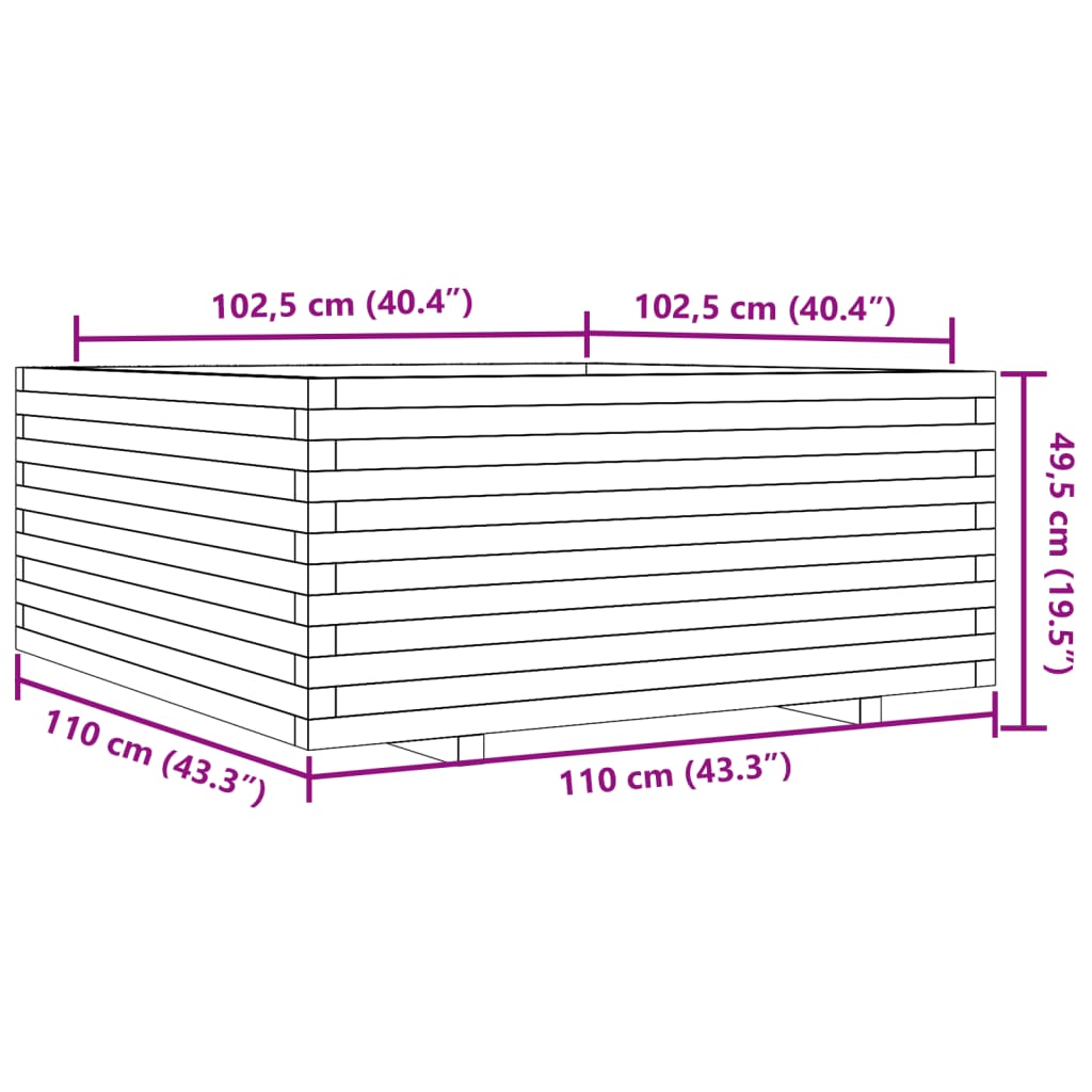 plantekasse 110x110x49,5 cm massivt fyrretræ gyldenbrun