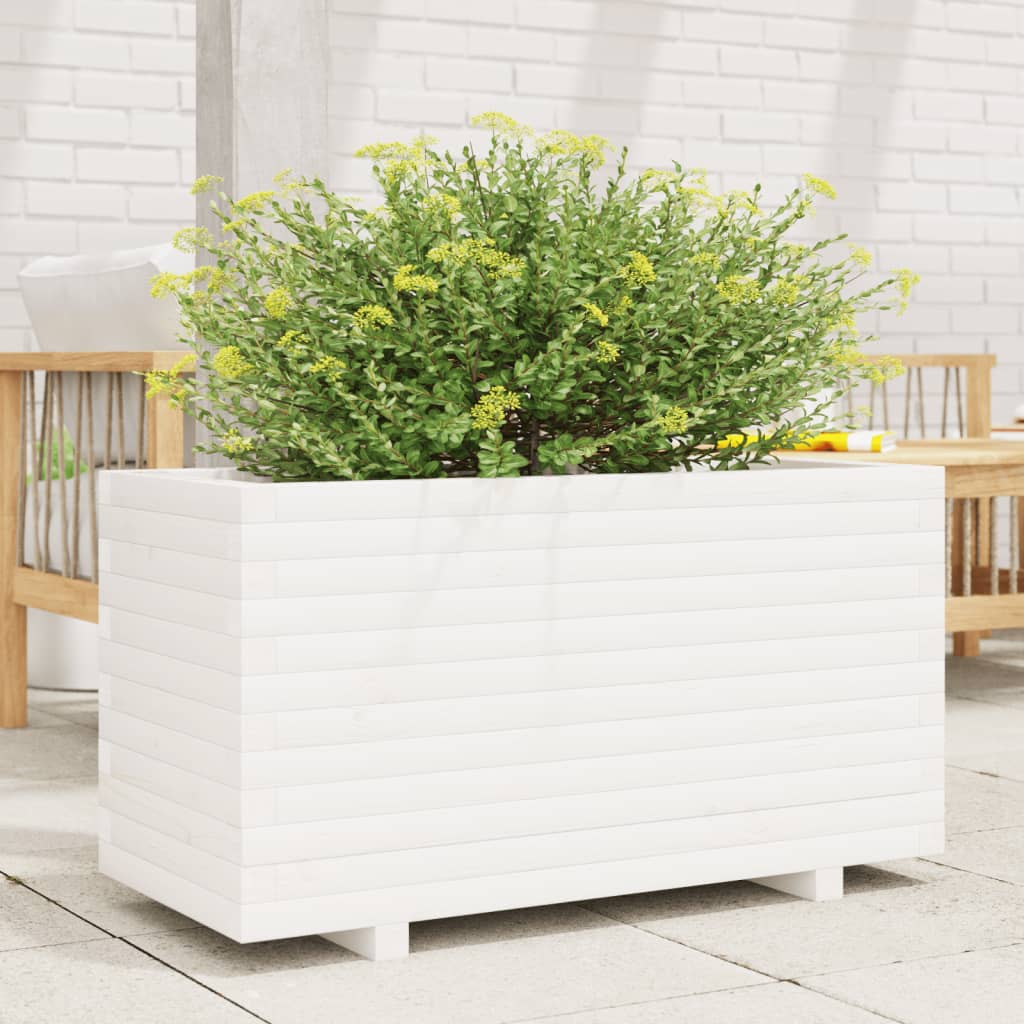 plantekasse 90x40x49,5 cm massivt fyrretræ hvid