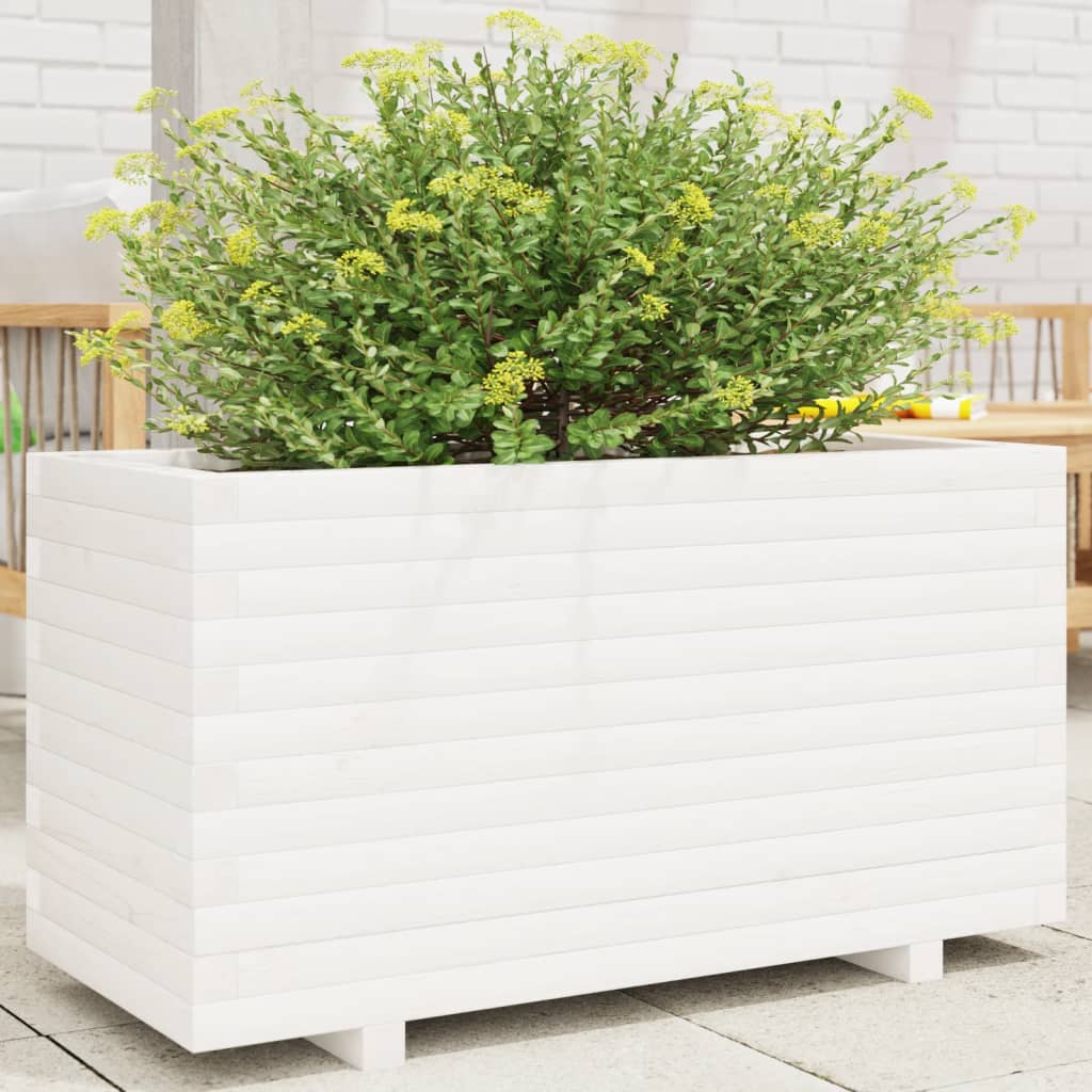 plantekasse 90x40x49,5 cm massivt fyrretræ hvid