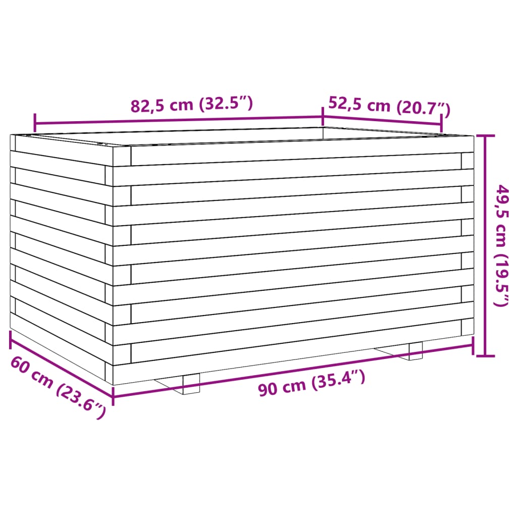 plantekasse 90x60x49,5 cm massivt fyrretræ