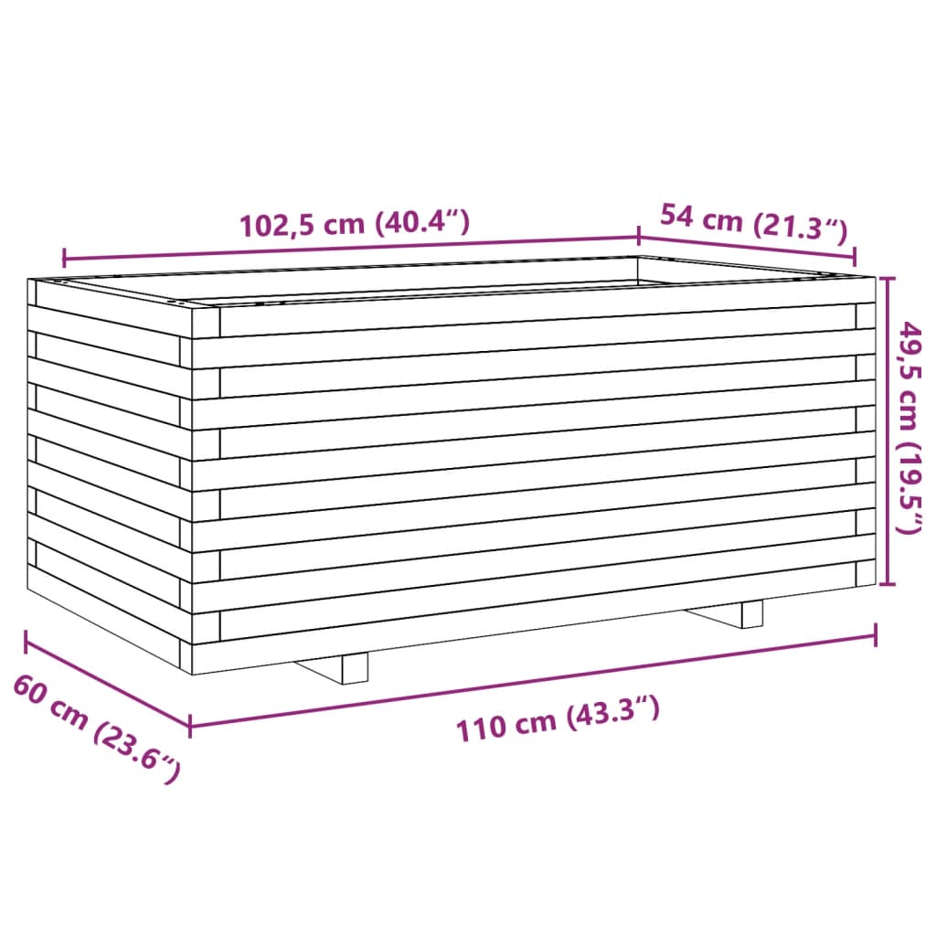 plantekasse 110x60x49,5 cm massivt fyrretræ