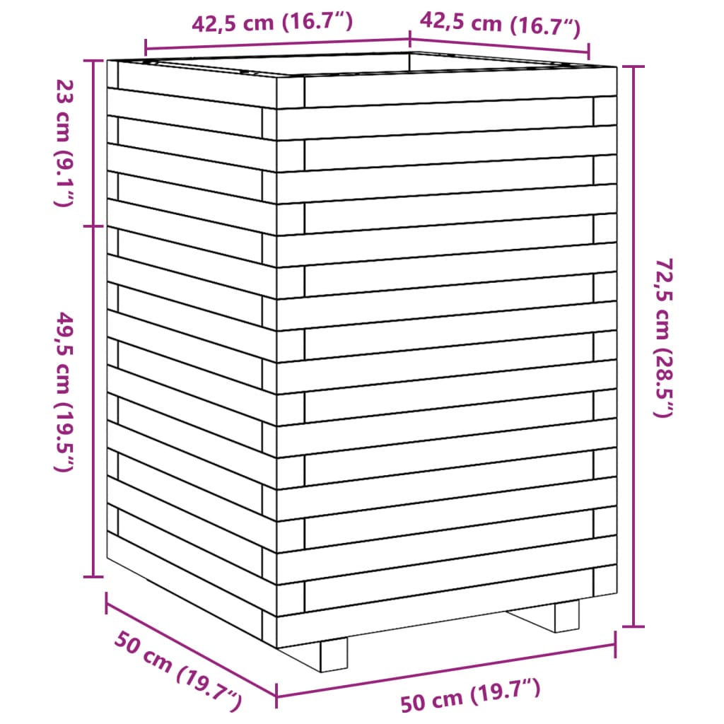 plantekasse 50x50x72,5 cm massivt fyrretræ hvid