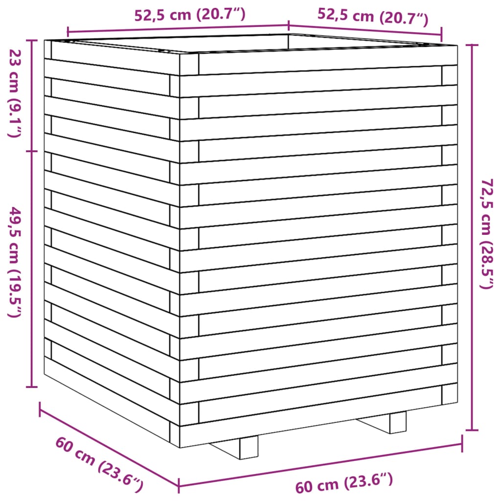 plantekasse 60x60x72,5 cm massivt fyrretræ hvid