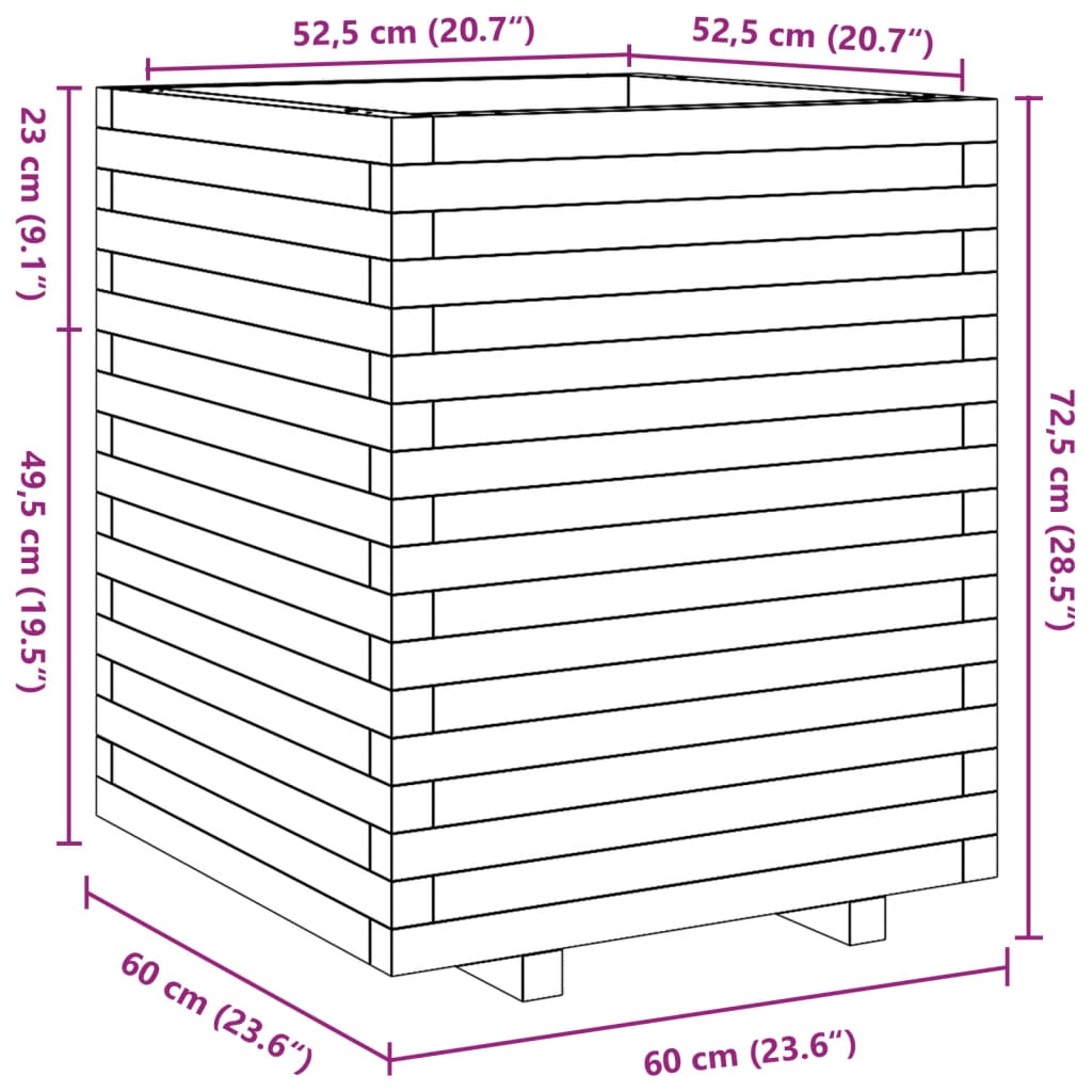 plantekasse 60x60x72,5 cm massivt fyrretræ gyldenbrun