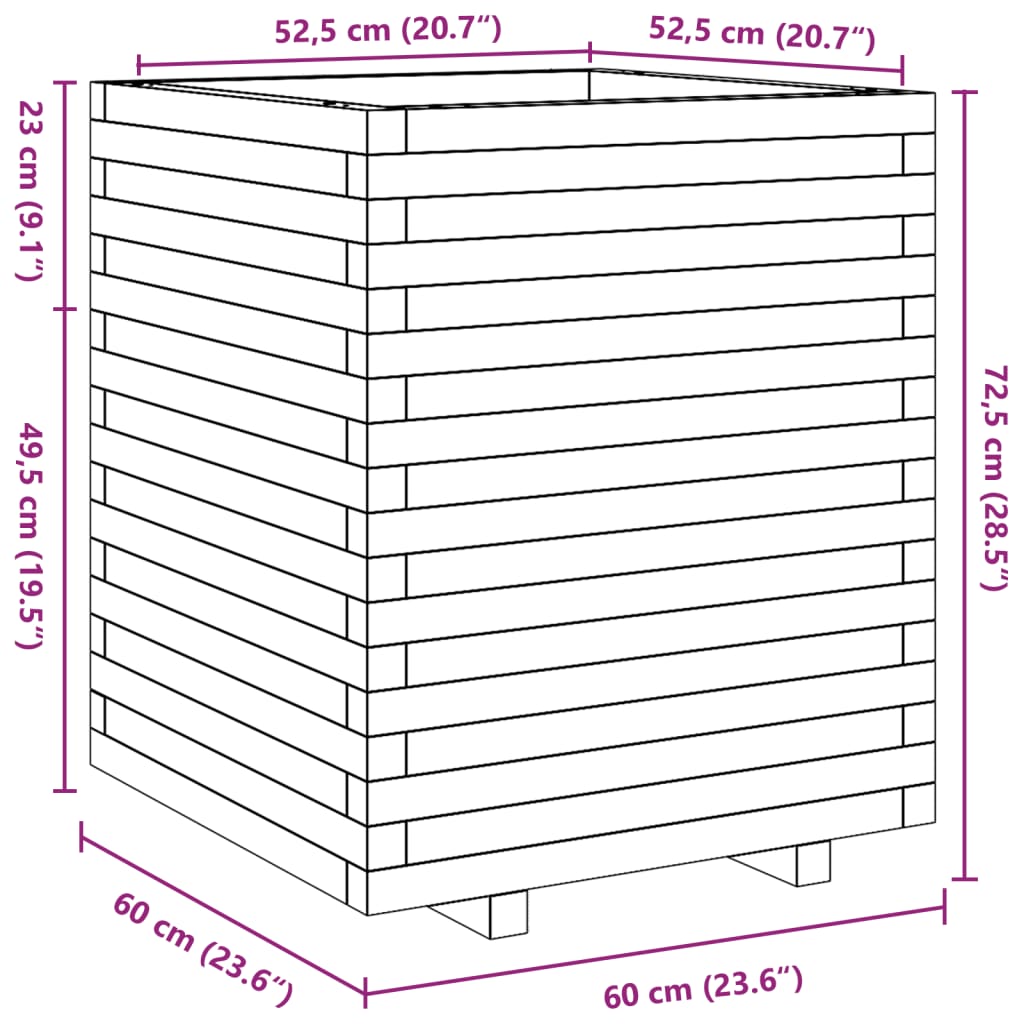 plantekasse 60x60x72,5 cm imprægneret fyrretræ