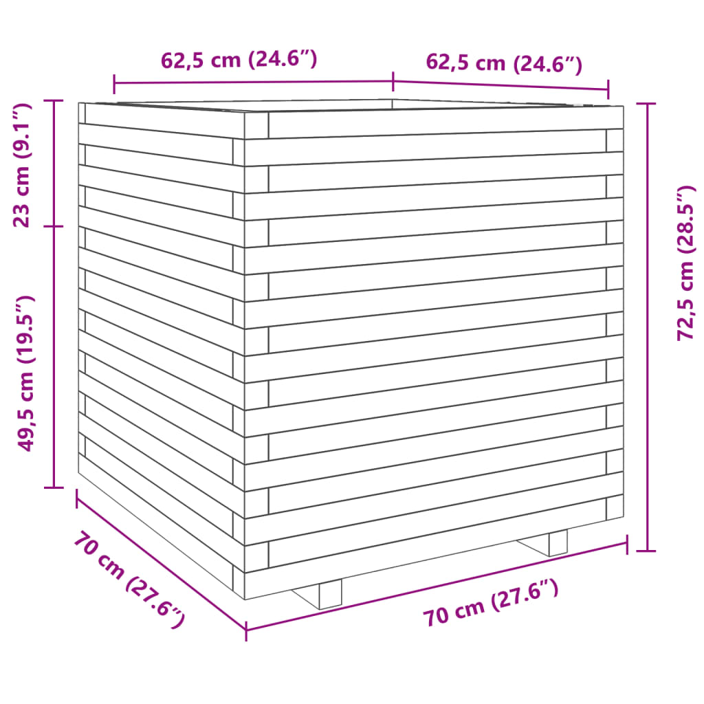 plantekasse 70x70x72,5 cm massivt fyrretræ hvid