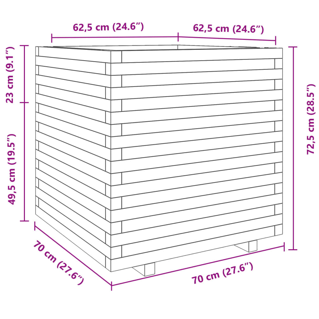 plantekasse 70x70x72,5 cm massivt fyrretræ gyldenbrun