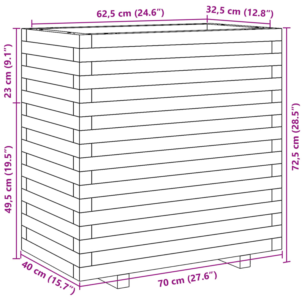 plantekasse 70x40x72,5 cm massivt fyrretræ hvid