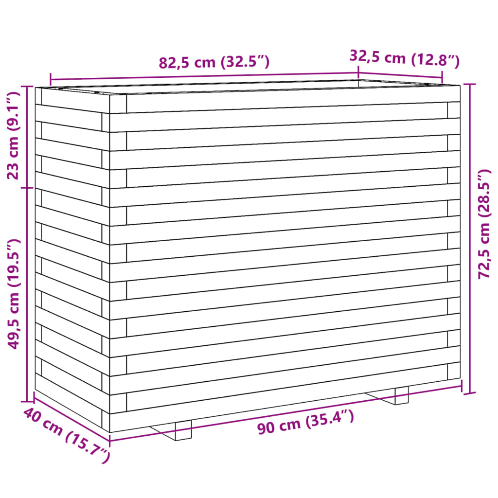 plantekasse 90x40x72,5 cm massivt fyrretræ hvid