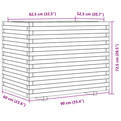 plantekasse 90x60x72,5 cm massivt fyrretræ hvid