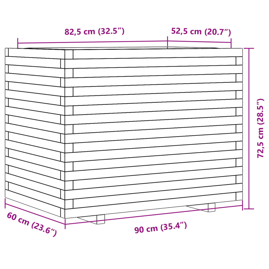 plantekasse 90x60x72,5 cm massivt fyrretræ gyldenbrun