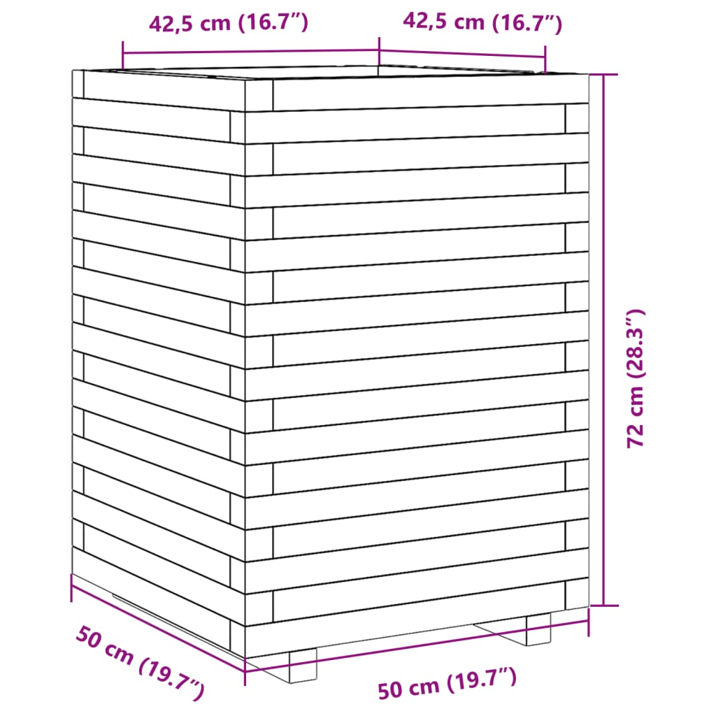 plantekasse 50x50x72 cm massivt fyrretræ gyldenbrun