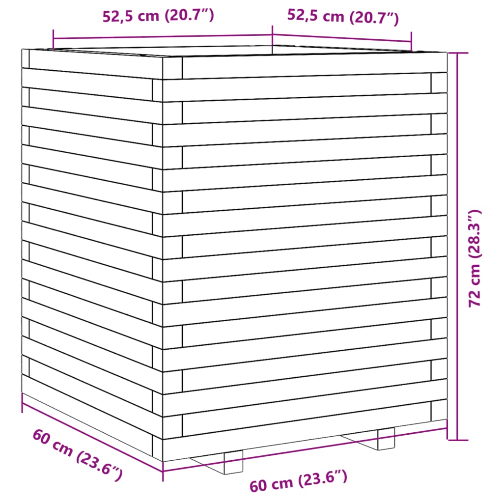 plantekasse 60x60x72 cm massivt fyrretræ hvid