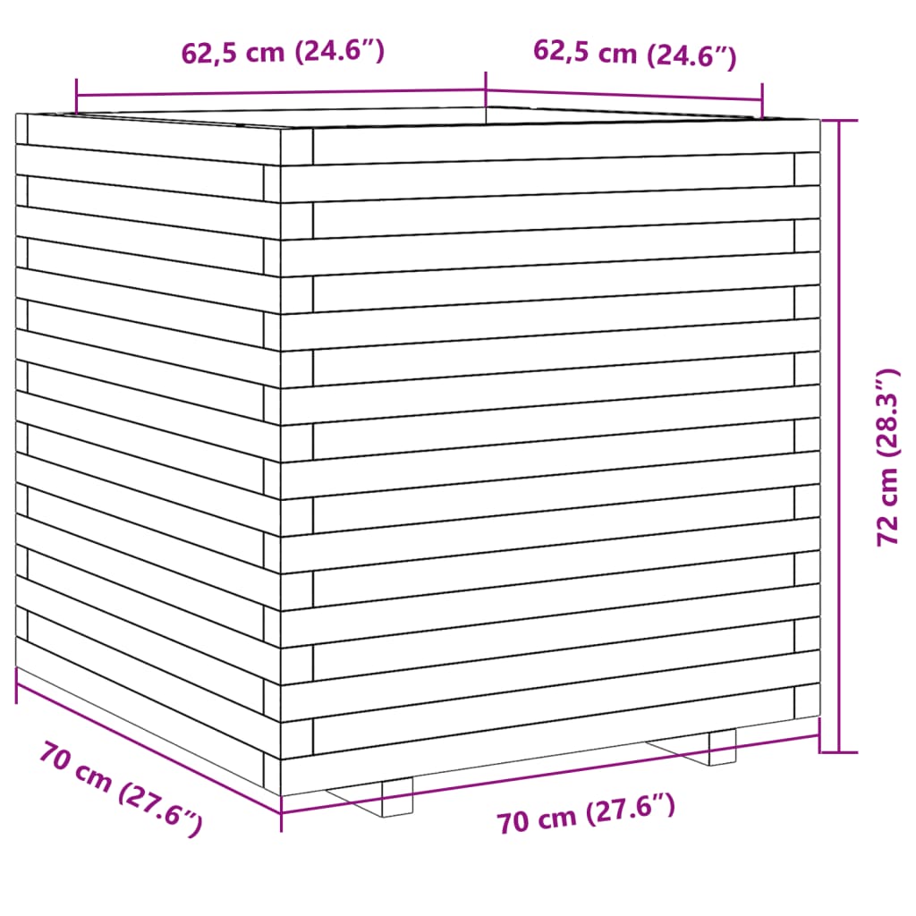 plantekasse 70x70x72 cm massivt fyrretræ gyldenbrun