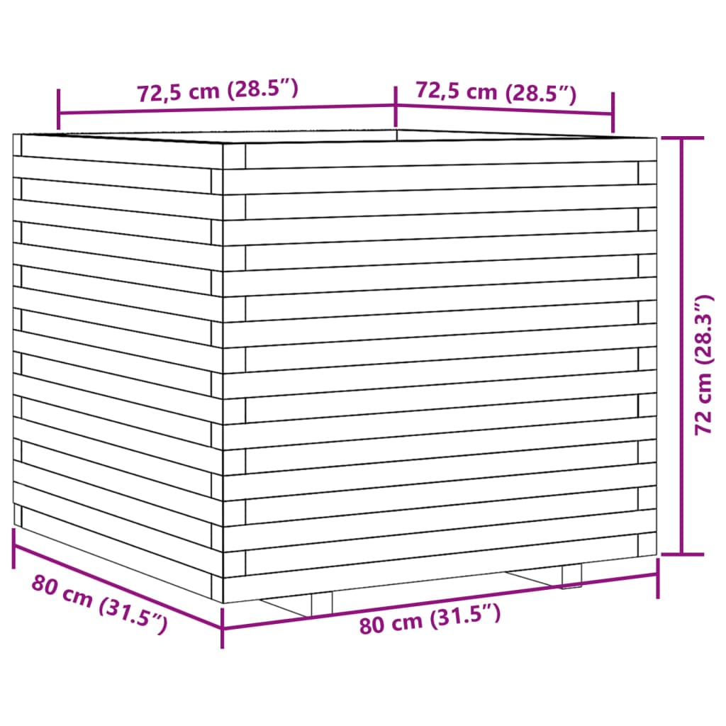 plantekasse 80x80x72 cm massivt fyrretræ