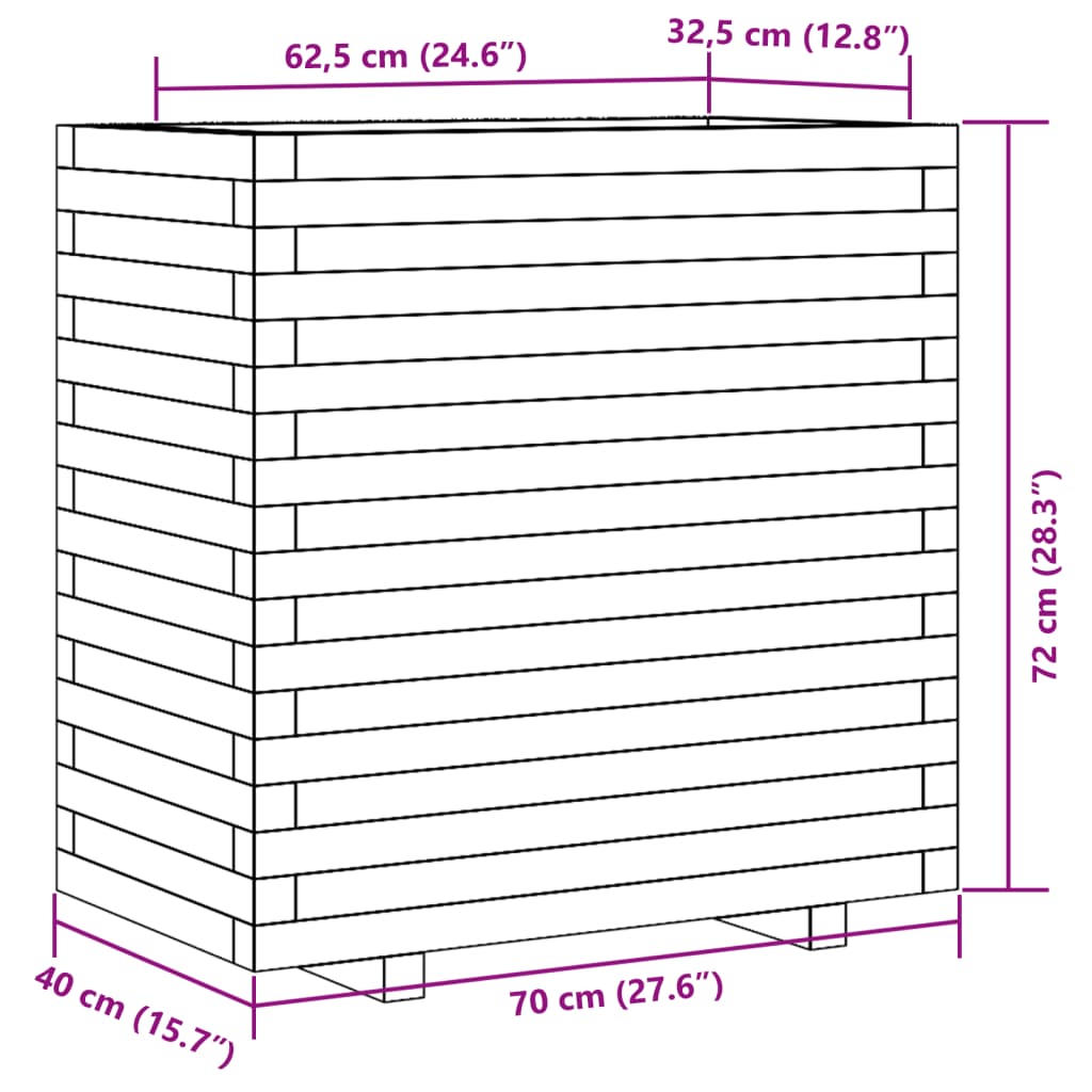 plantekasse 70x40x72 cm massivt fyrretræ gyldenbrun