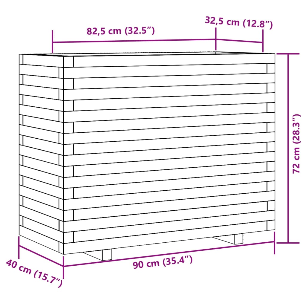 plantekasse 90x40x72 cm massivt fyrretræ