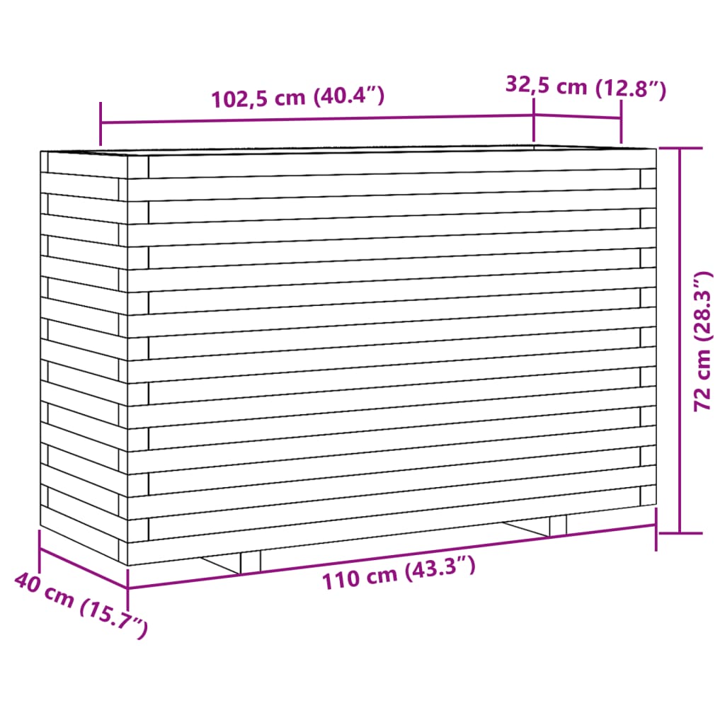 plantekasse 110x40x72 cm massivt fyrretræ