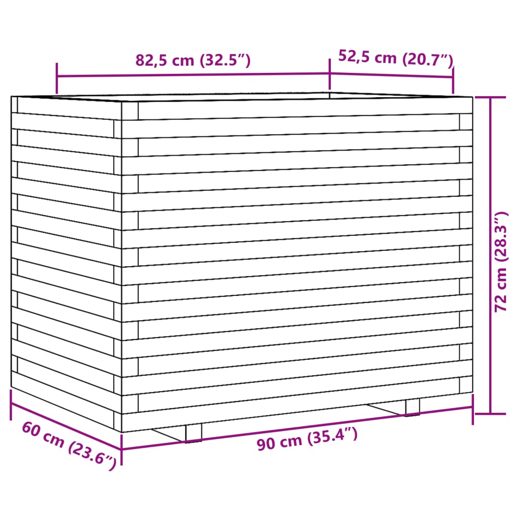 plantekasse 90x60x72 cm massivt fyrretræ