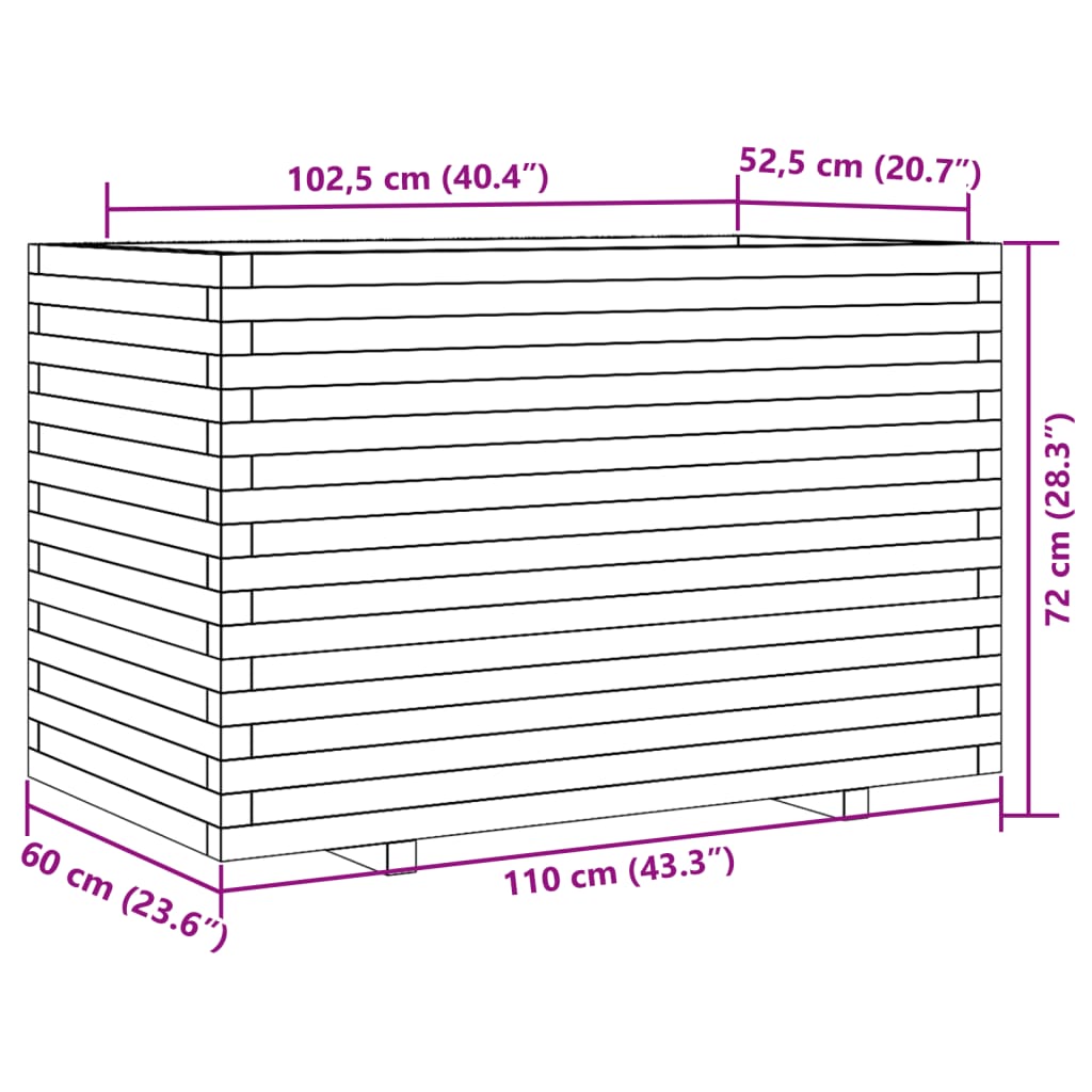 plantekasse 110x60x72 cm massivt fyrretræ hvid