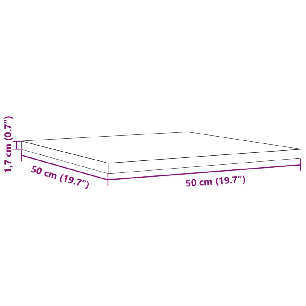 bordplade 50x50x1,7 cm firkantet massivt fyrretræ