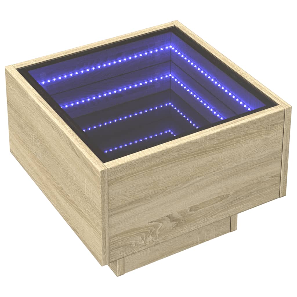 sidebord med LED-lys 40x40x30 cm konstrueret træ sonoma-eg