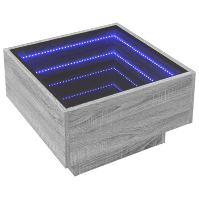 sofabord med LED-lys 50x50x30 cm konstrueret træ grå sonoma-eg