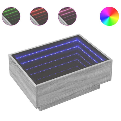 sofabord med LED-lys 70x50x30 cm konstrueret træ grå sonoma-eg