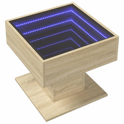 sofabord med LED-lys 50x50x45 cm konstrueret træ sonoma-eg