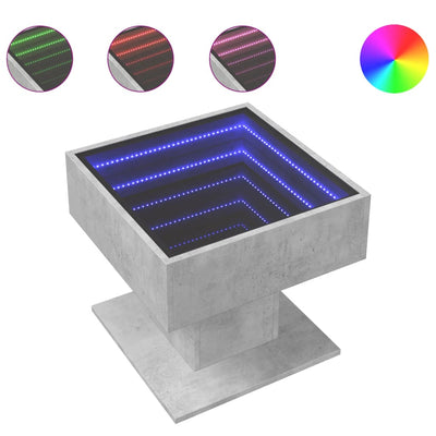 sofabord med LED-lys 50x50x45 cm konstrueret træ betongrå