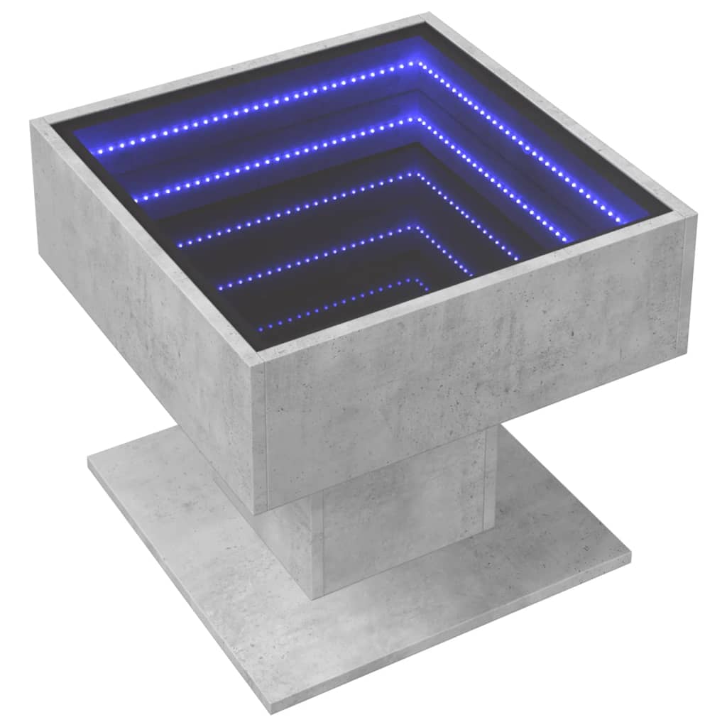 sofabord med LED-lys 50x50x45 cm konstrueret træ betongrå