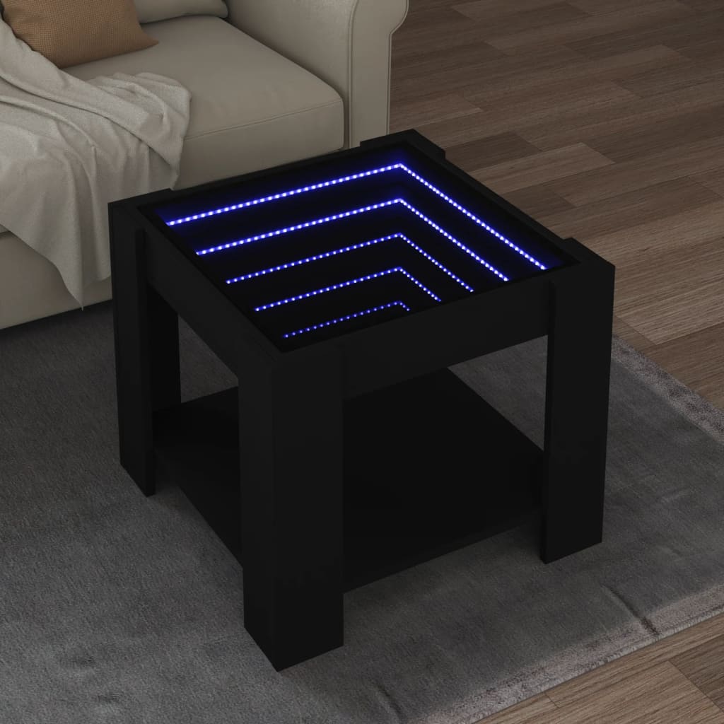 sofabord med LED-lys 53x53x45 cm konstrueret træ sort